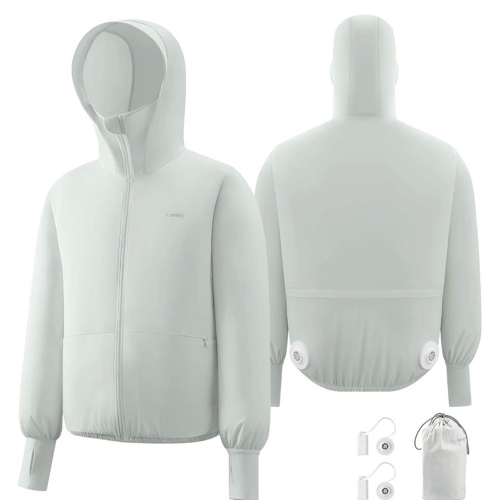 Roamflex Flip Jacket Mens Medium White Cooling Fan Hooded Windbreaker UPF50